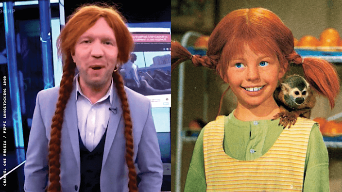 Anatoly Kuzichev donned a wig on the July 26 show to mock Hubbard but ends up looking like Pippi Longstocking.
